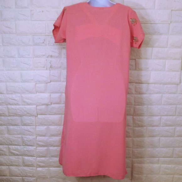 Vintage Kurta Sari Tunic Top sz-42 (M/L) Sheer Embellished Bling Glam Slits Pink - Picture 9 of 10